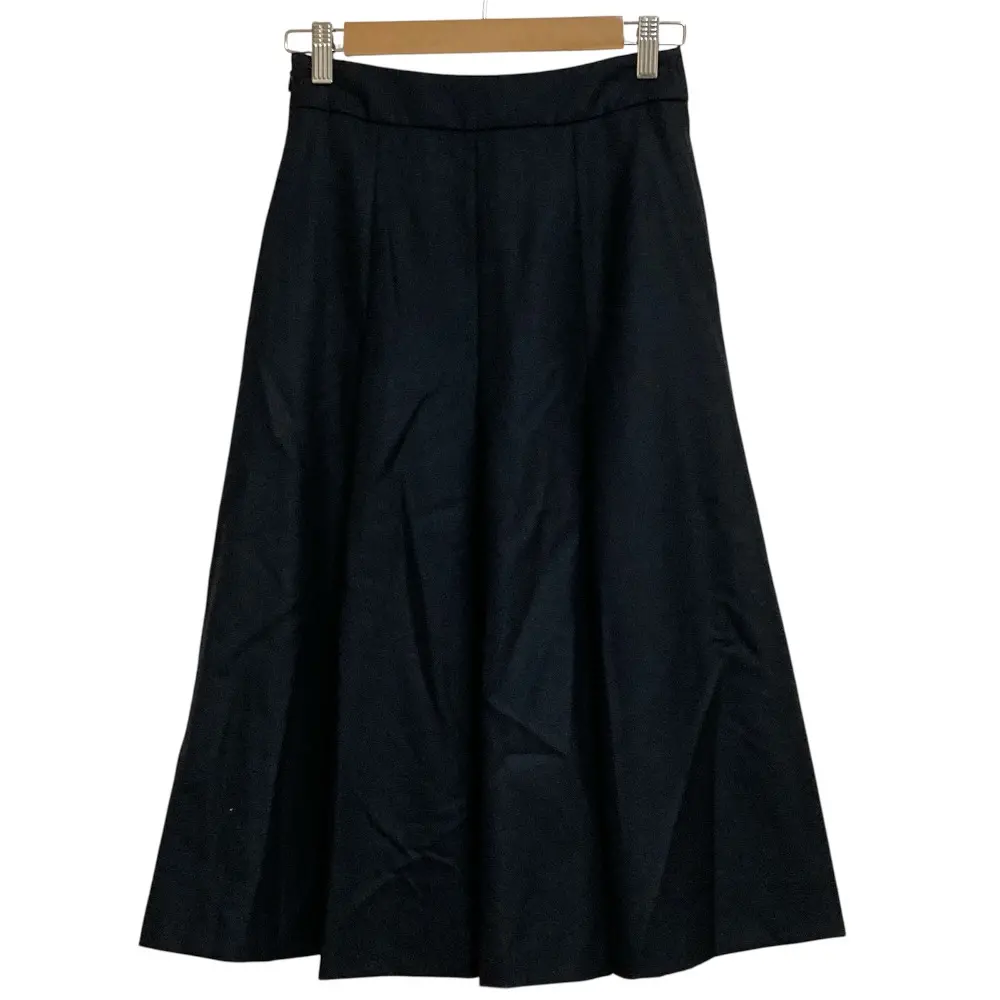 MARGARET HOWELL マーガレットハウエル ウールフランネル ミモレ丈 フレア プリーツスカート サイズ0 ネイビー