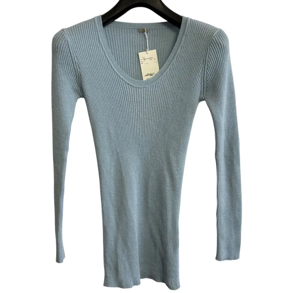 MARGARET HOWELL マーガレットハウエル カシミヤ100％ 長袖 Uネック リブニット カットソー セーター F ブルー