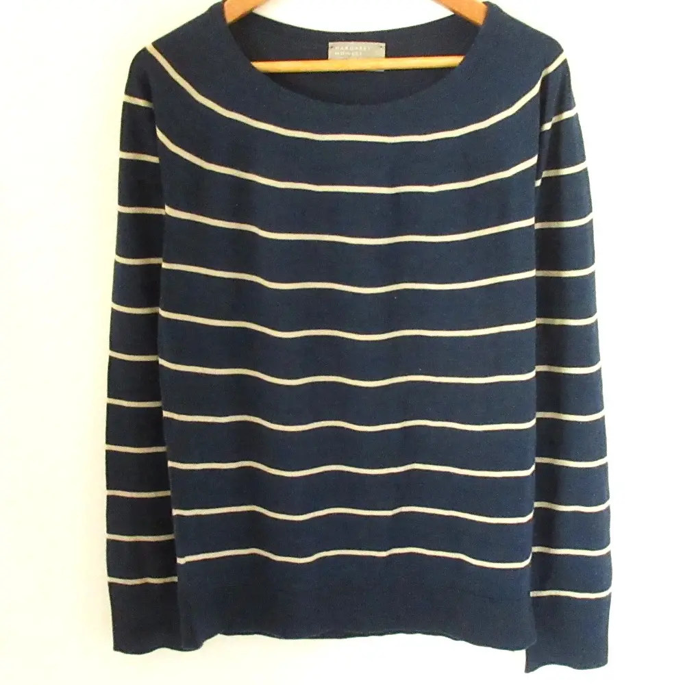 MARGARET HOWELL マーガレットハウエル ×ジョンスメドレー 別注 ボーダー柄 長袖 ニット セーター カットソー サイズ2 ネイビー