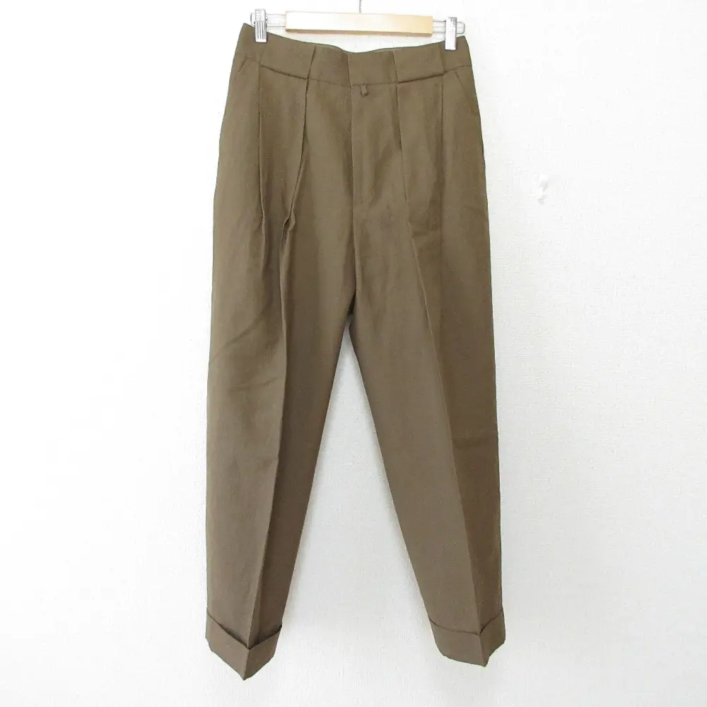 MARGARET HOWELL マーガレットハウエル SOFT WOOL LINEN リネンブレンド タック テーパードパンツ スラックス 2 ブラウン