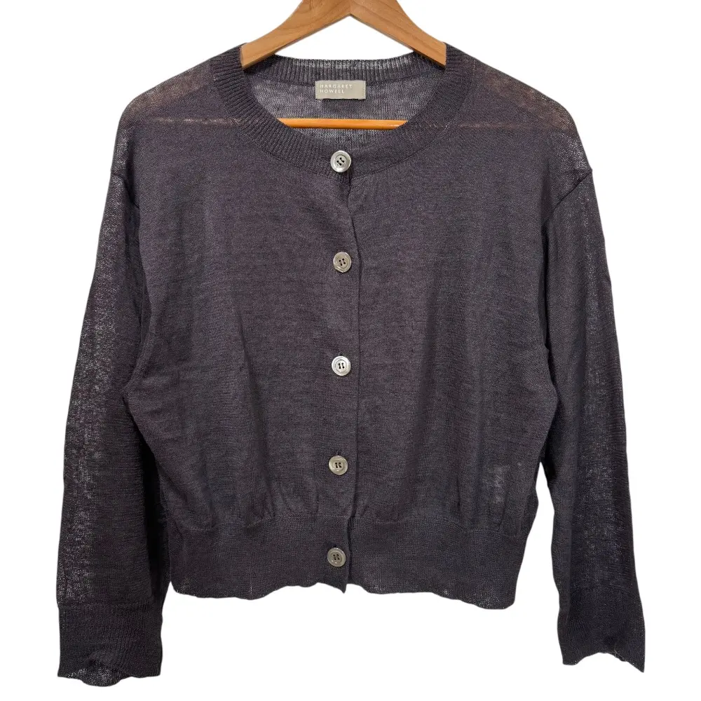 22SS MARGARET HOWELL マーガレットハウエル リネン100％ カーディガン 2 ブラウン