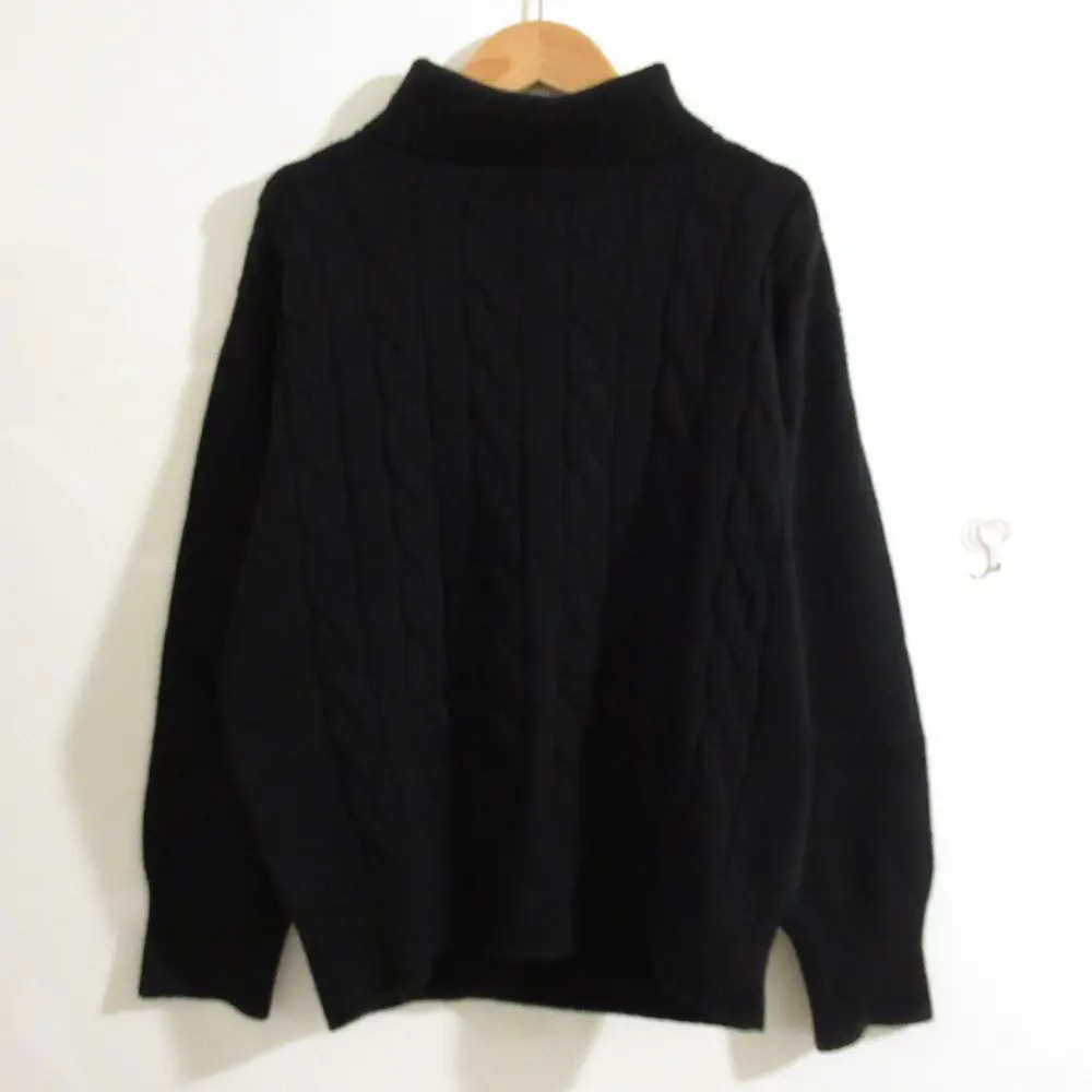 MARGARET HOWELL マーガレットハウエル カシミヤブレンド ハイネック ケーブルニット プルオーバー セーター サイズ2 ブラック