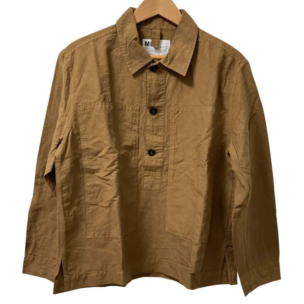MARGARET HOWELL マーガレットハウエル コットンリネン プルオーバー 長袖 シャツ S カーキブラウン