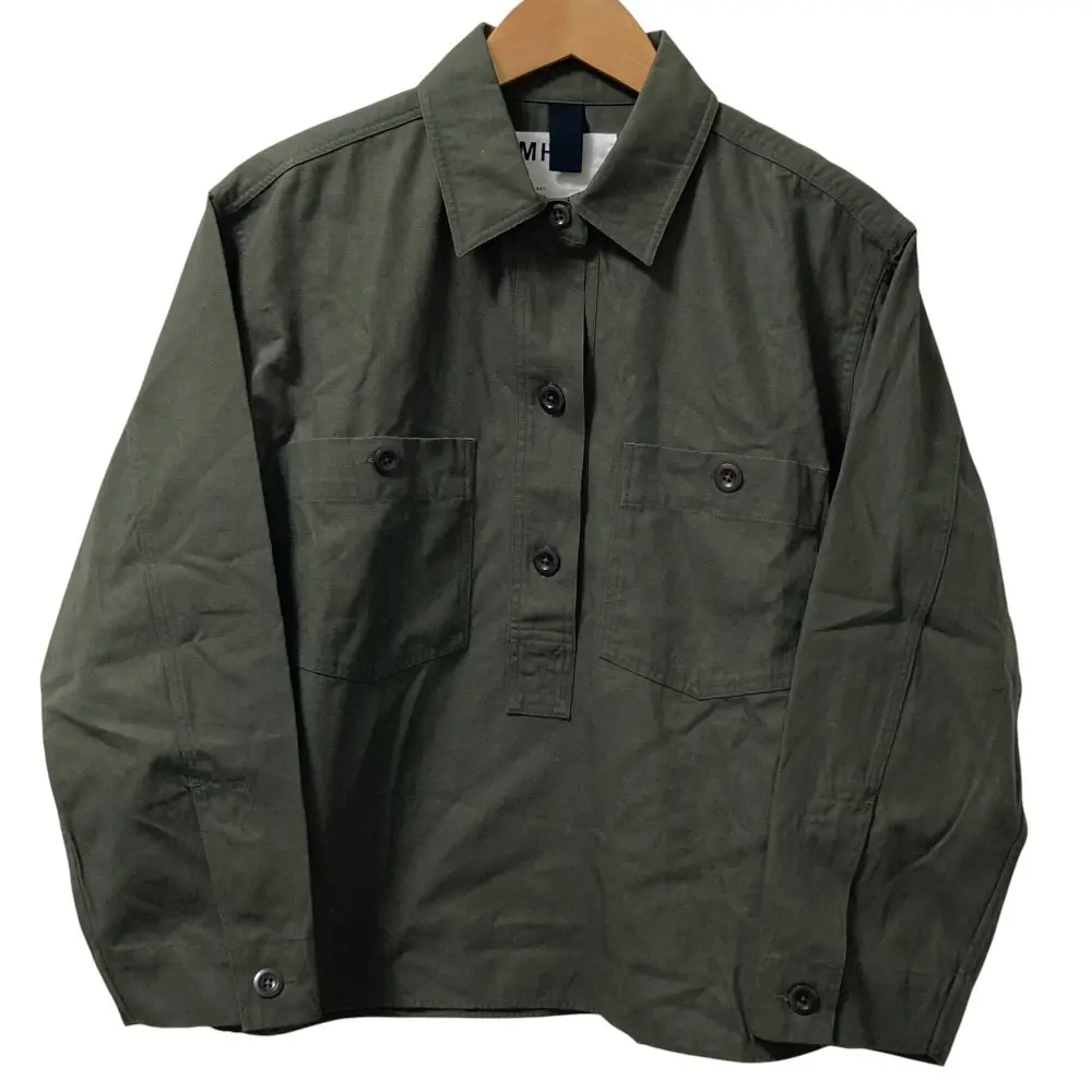22SS MARGARET HOWELL マーガレットハウエル UNIFORM COTTON LINEN TWILL 長袖 シャツ サイズ2 カーキ