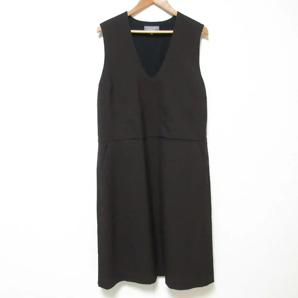 24AW Margaret Howell マーガレットハウエル HIGH TWIST WOOL ロング ノースリーブワンピース サイズ1 ブラウン 