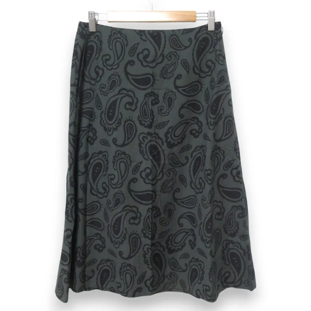 23AW MARGARET HOWELL マーガレットハウエル ペイズリー柄 コットンシルク ロングスカート サイズ3 グリーン×ブラック