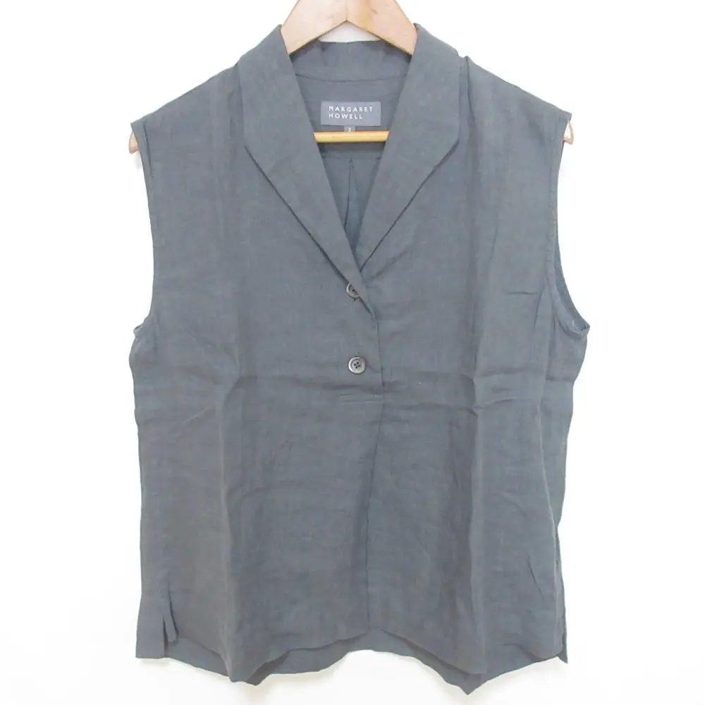 24SS MHL MARGARET HOWELL マーガレットハウエル リネン100％ ノースリーブ シャツ ブラウス 2 グレー