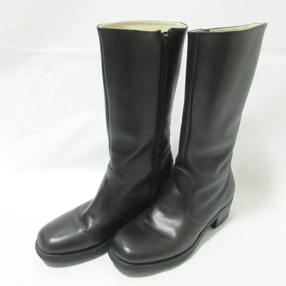 MARGARET HOWELL マーガレットハウエル レザー スクエアトゥ チャンキーヒール ロングブーツ 23.5cm ブラック