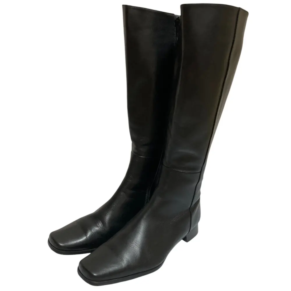 MARGARET HOWELL マーガレットハウエル レザー スクエアトゥ ロングブーツ 24cm ブラック