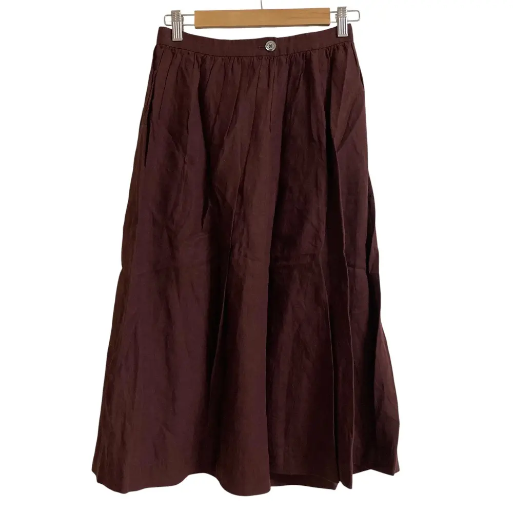 MARGARET HOWELL マーガレットハウエル LIGHT WEIGHT LINEN リネン100％ ギャザー フレアスカート サイズ1 ボルドー