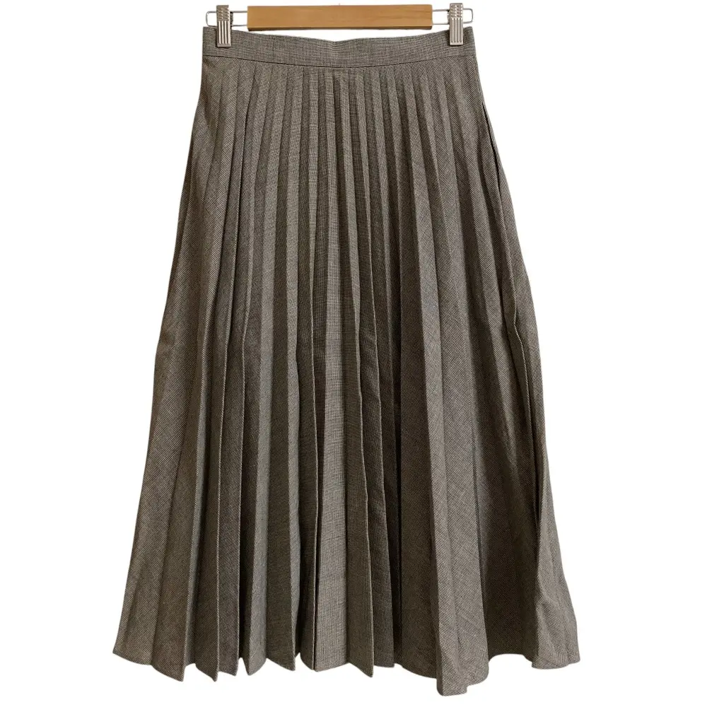 MARGARET HOWELL マーガレットハウエル 千鳥格子柄 リネンウール ロング プリーツスカート サイズ2 グレー