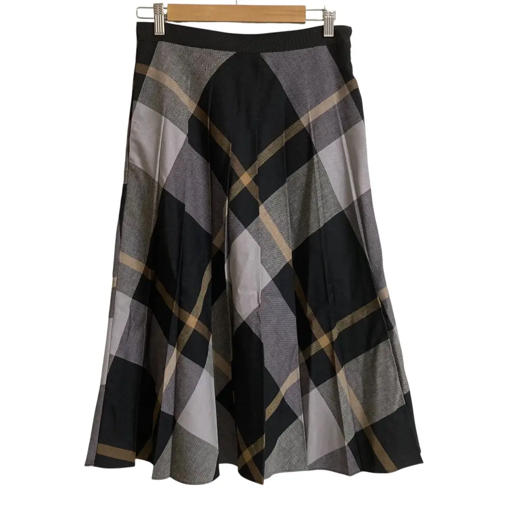 22SS MARGARET HOWELL マーガレットハウエル LARGE CHECK WOOL BLEND ミディ丈 プリーツスカート サイズ 2 グレー×ブラック