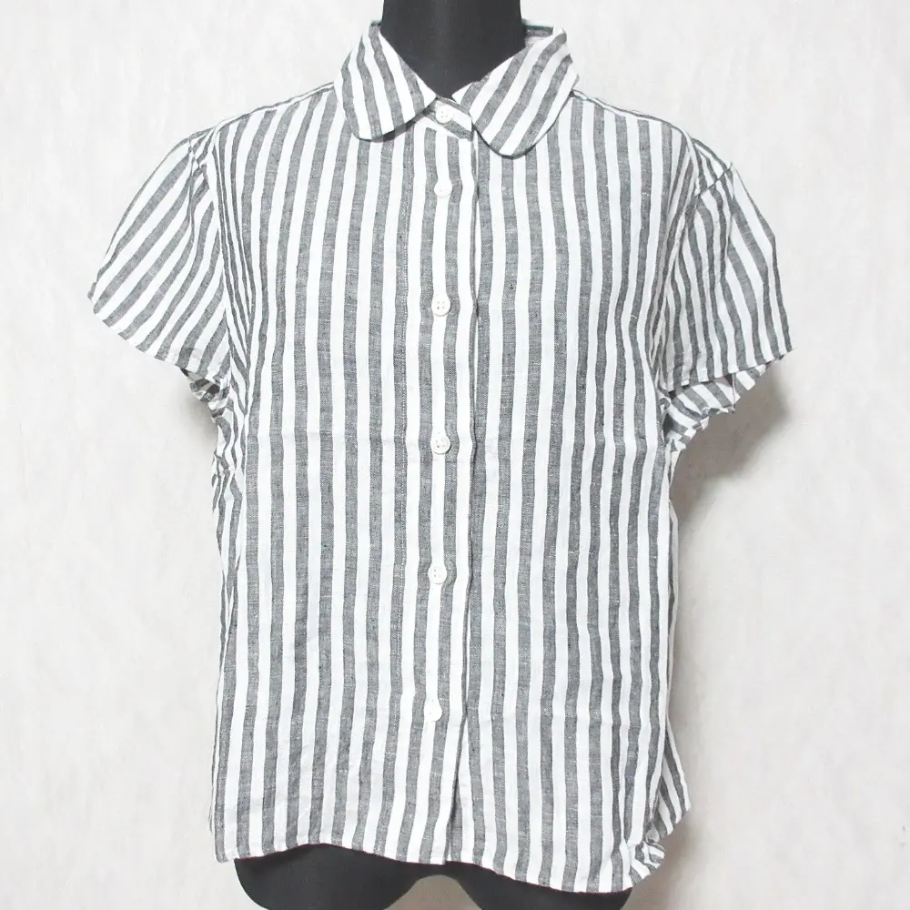 MARGARET HOWELL マーガレットハウエル ストライプ リネン ショートスリーブ シャツ 578-0152661 サイズ2 ホワイト グレー