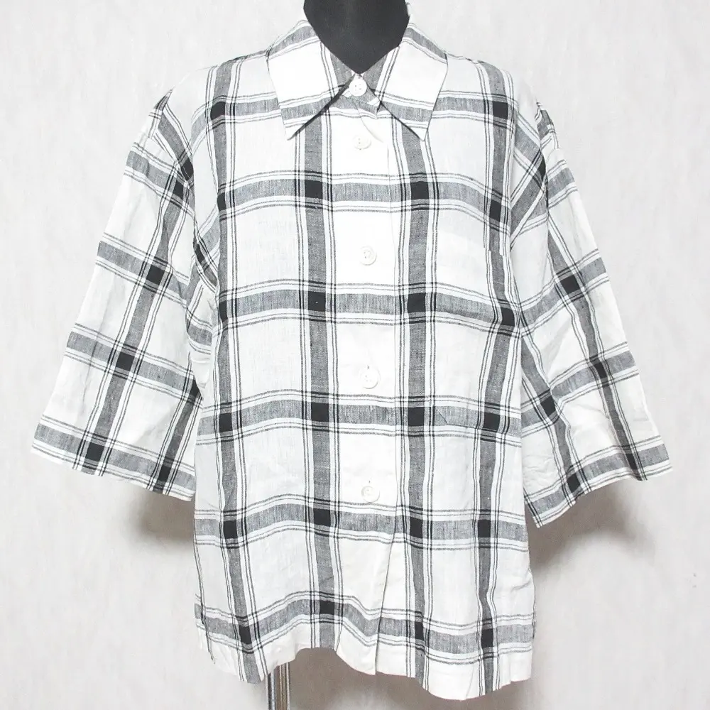 MARGARET HOWELL マーガレットハウエル ハーフスリーブ リネンチェックシャツ 578-0152673 サイズ1 ホワイト ブラック