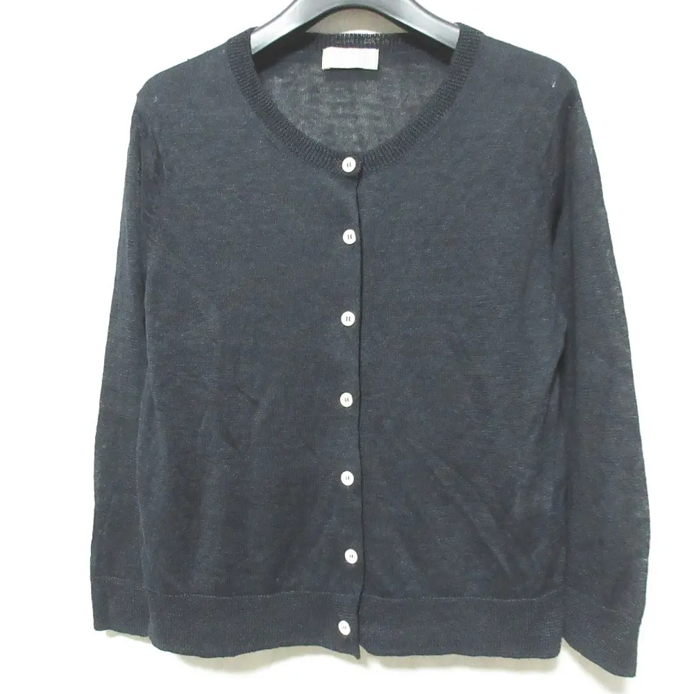MARGARET HOWELL マーガレットハウエル クルーネックリネンニットカーディガン 578-0164660 サイズ2 ネイビー