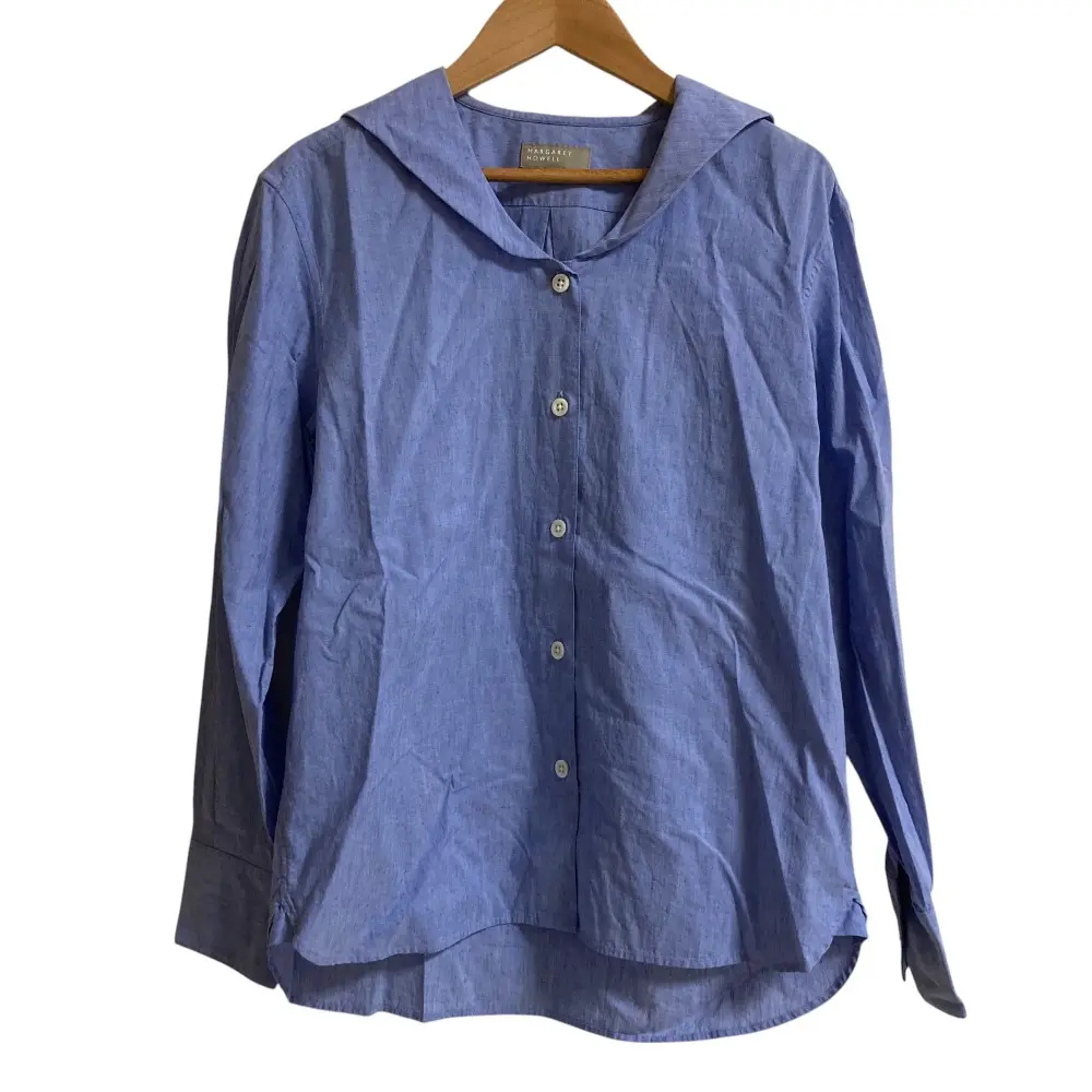 MARGARET HOWELL マーガレットハウエル セーラーカラー コットンリネンシャツ サイズ1 ブルー