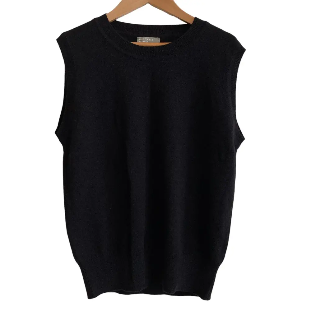 MARGARET HOWELL マーガレットハウエル カシミヤ100％ クルーネック プルオーバー ニットベスト サイズ2 ブラック ブラウン