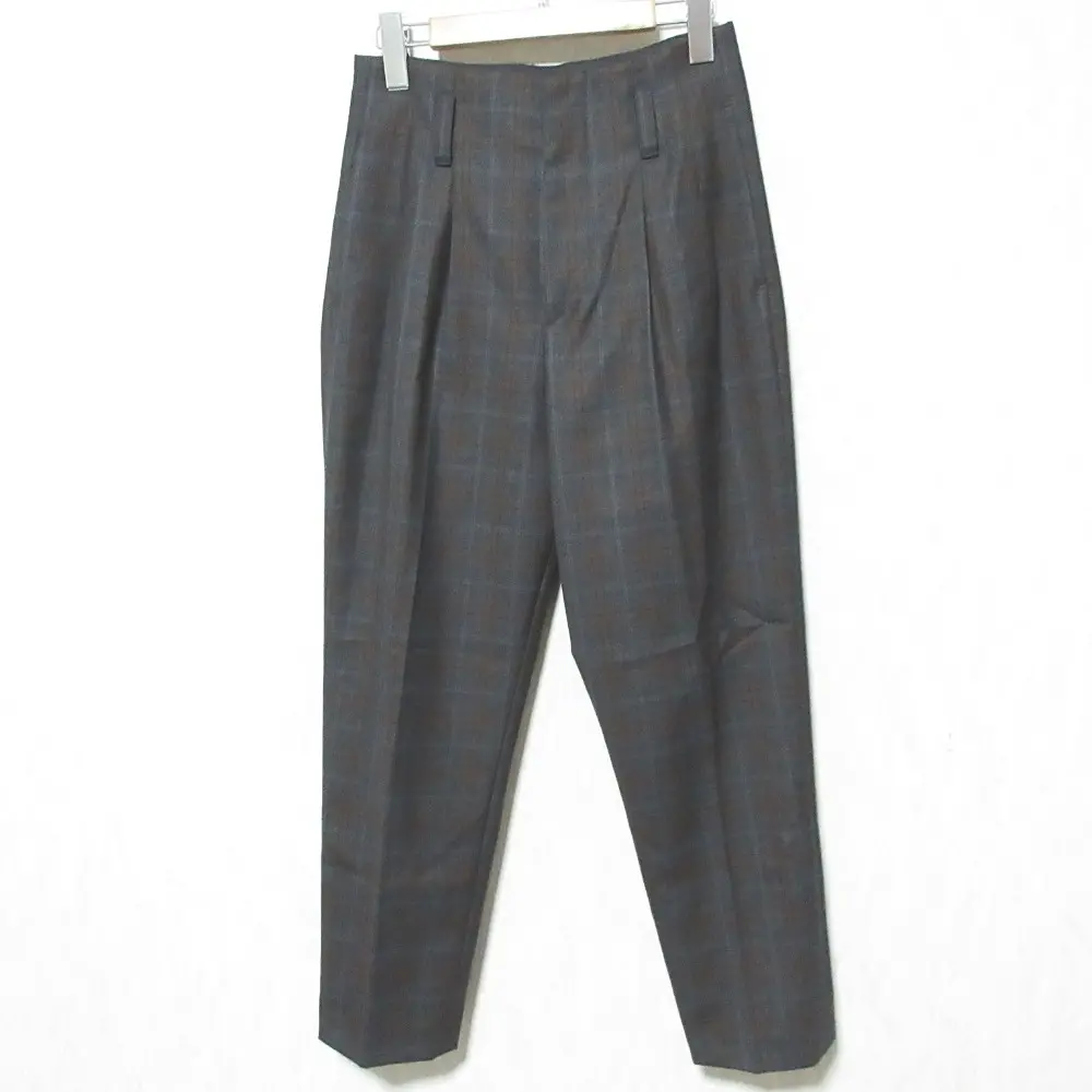 MARGARET HOWELL マーガレットハウエル PLAID WOOL Lovat ツータックトラウザーズパンツ 578-0243610 1 グレー ブラウン