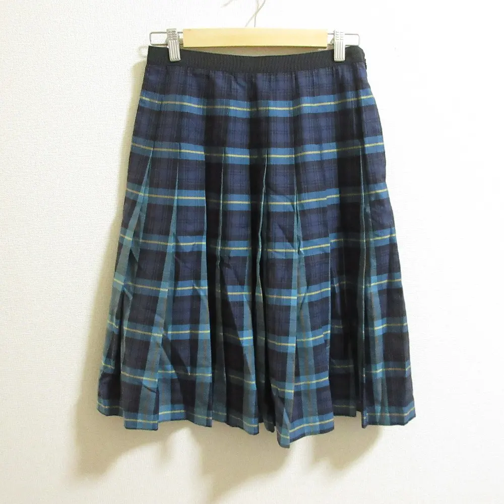 MARGARET HOWELL マーガレットハウエル コットンシルク チェック柄 ひざ丈 プリーツスカート サイズ2 ネイビー