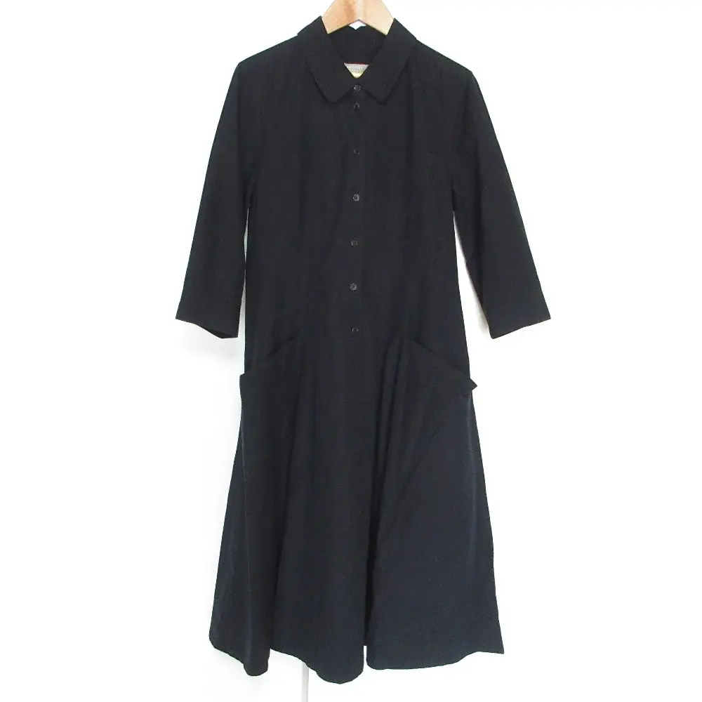 MARGARET HOWELL マーガレットハウエル 七分袖 ロング フレア シャツワンピース 2 ネイビー