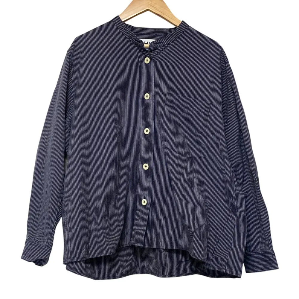 MHL MARGARET HOWELL マーガレットハウエル ストライプバンドカラーシャツ サイズ1 ネイビー