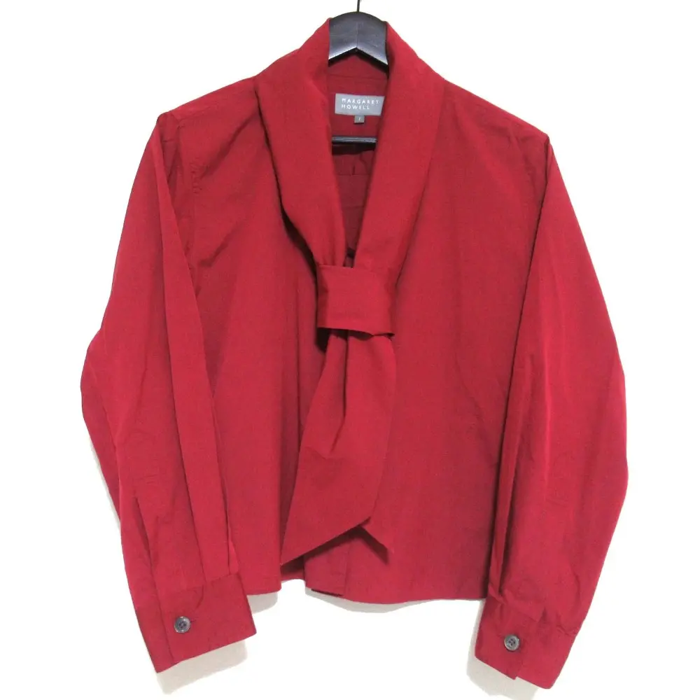23AW MARGARET HOWELL マーガレットハウエル SOFT COTTON SILK 長袖 ボウタイ シャツ ブラウス 578-3253011 サイズ1 レッド