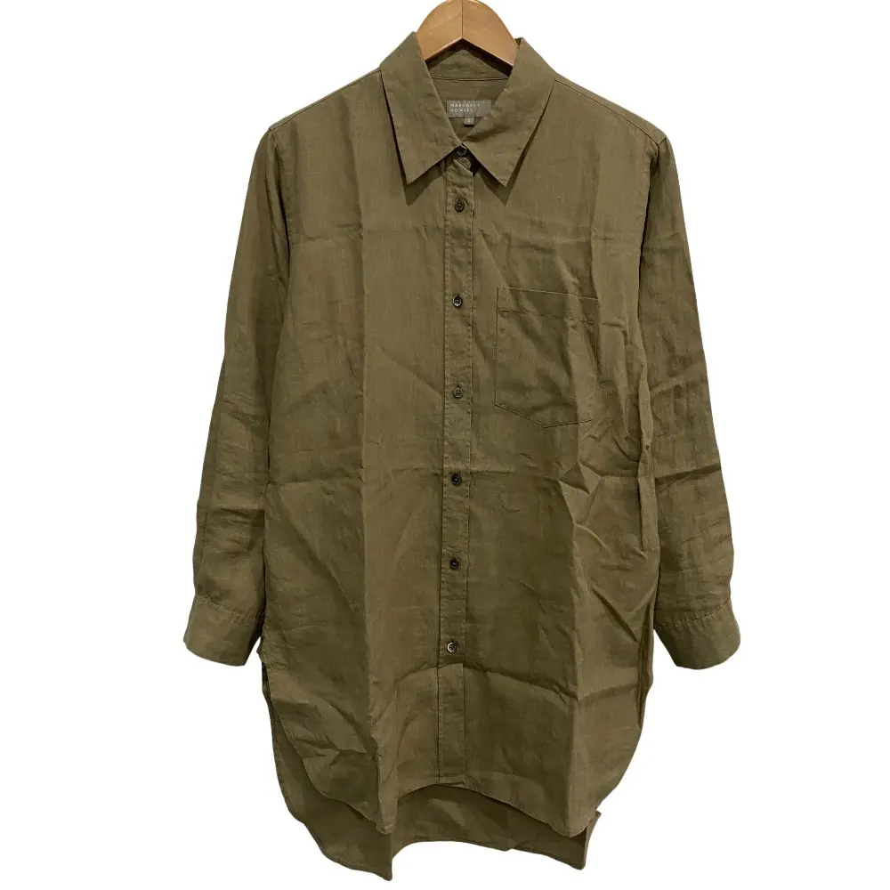 22SS MARGARET HOWELL マーガレットハウエル リネン 長袖 ロングシャツ チュニック ワンピース サイズ2 カーキ