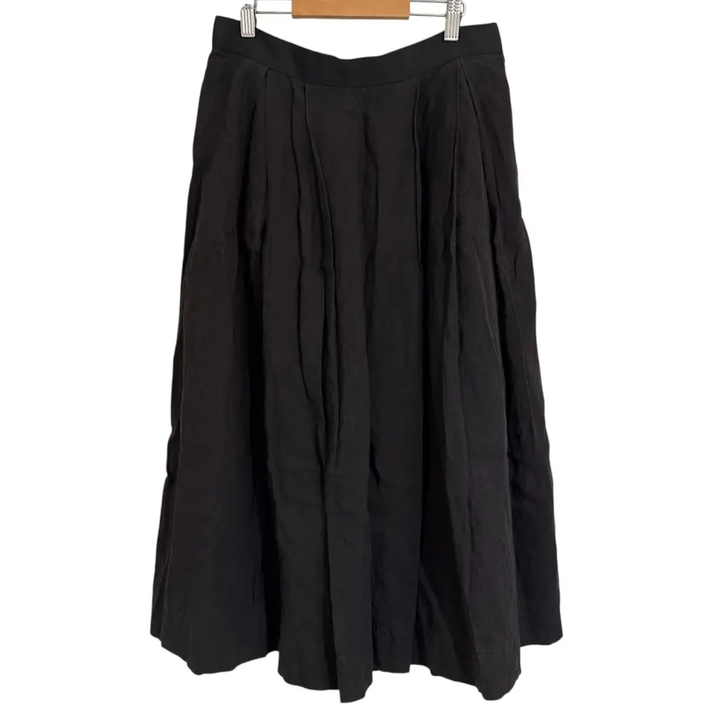 MARGARET HOWELL マーガレットハウエル リネン100％ タック フレア ロングスカート 3 ブラック