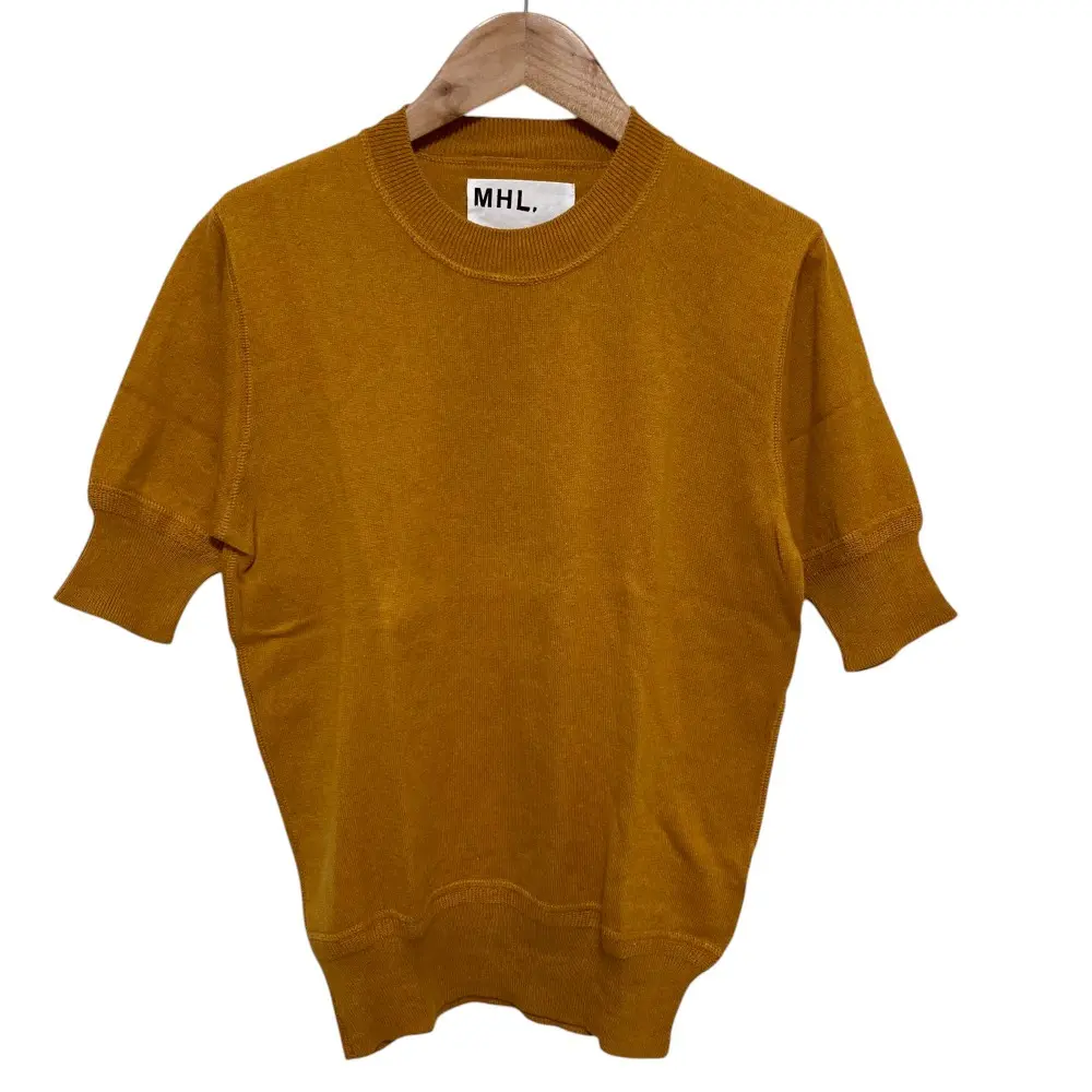MHL MARGARET HOWELL マーガレットハウエル クルーネック ショートスリーブ コットンリネン カットソー サイズ2 マスタード
