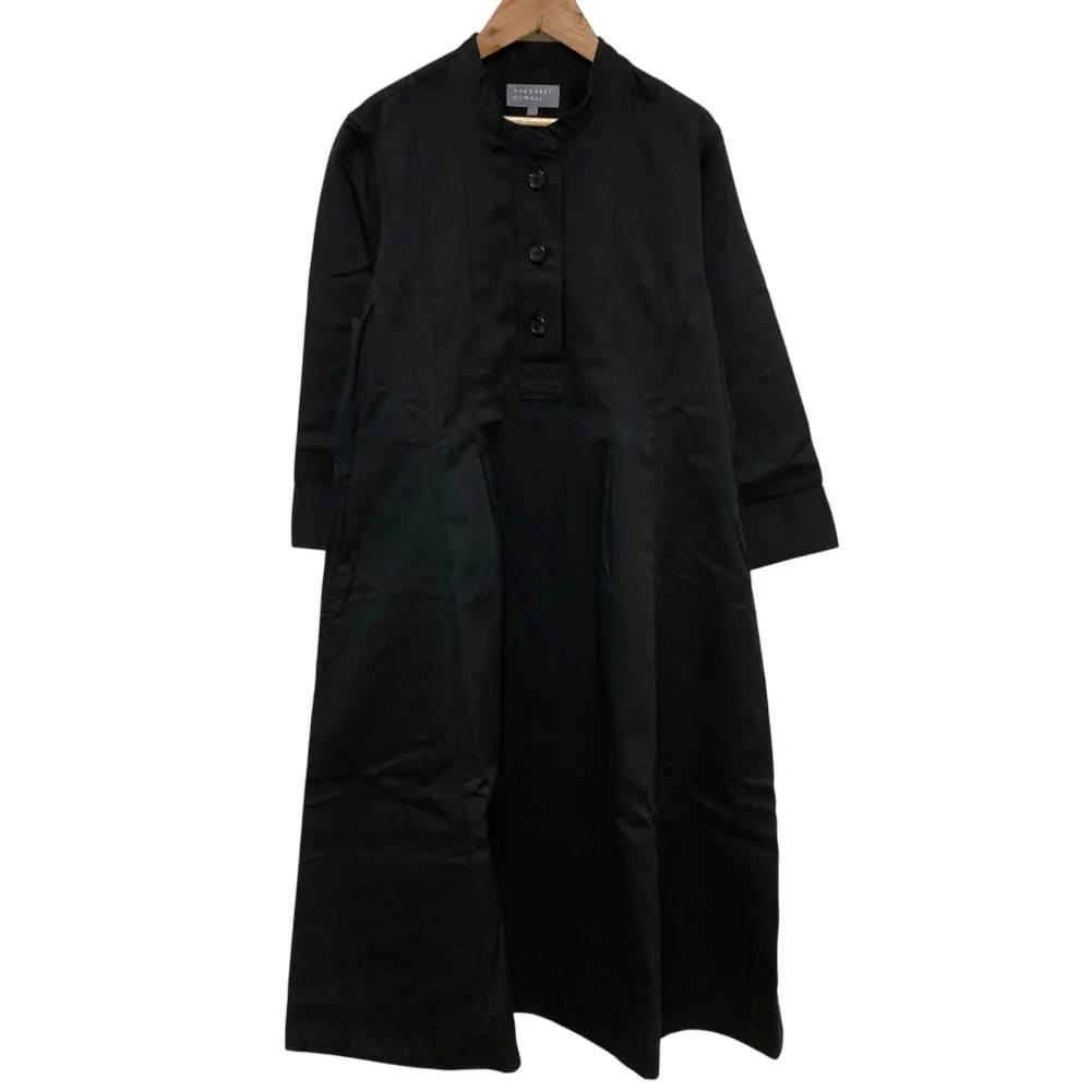 24SS MARGARET HOWELL マーガレットハウエル ORGANIC COTTON TWILL ノーカラー ワンピース 578-4158001 サイズ1 ブラック