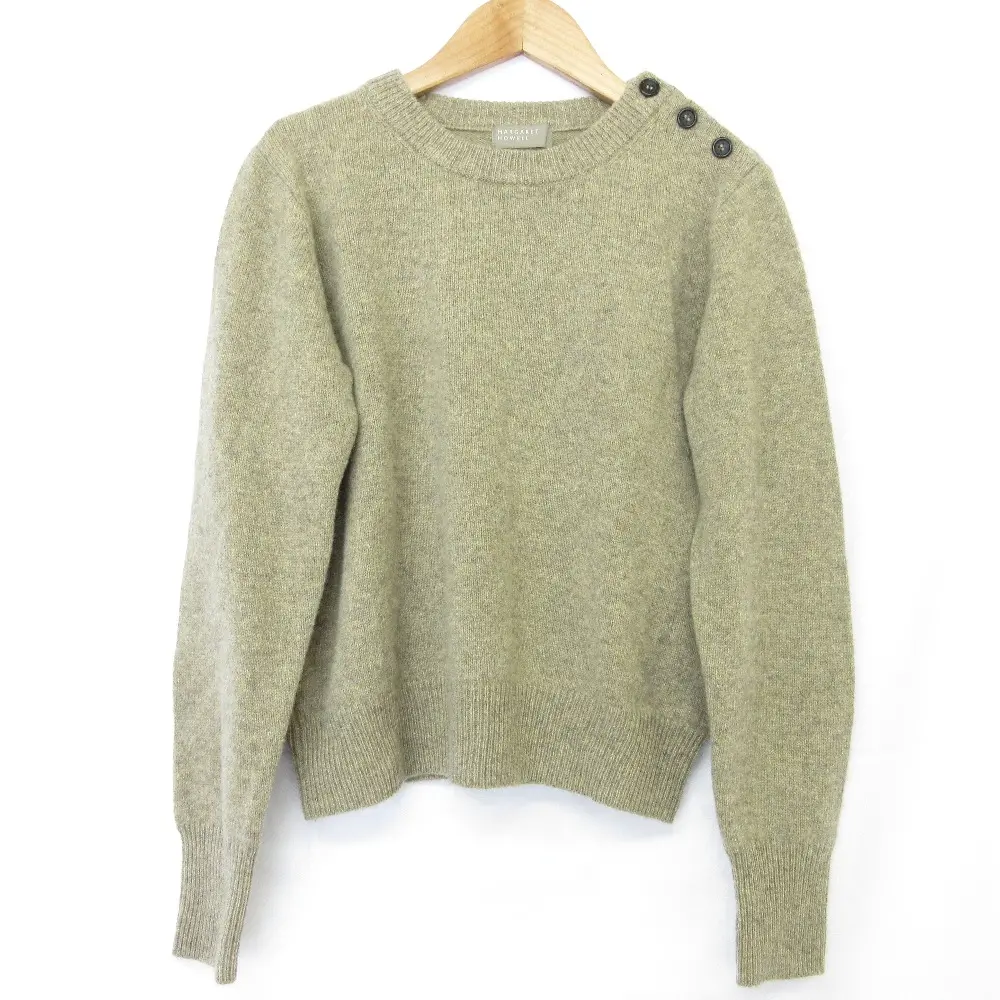 MARGARET HOWELL マーガレットハウエル カシミヤブレンド ショルダーボタン ニット プルオーバー セーター 2 グレージュ