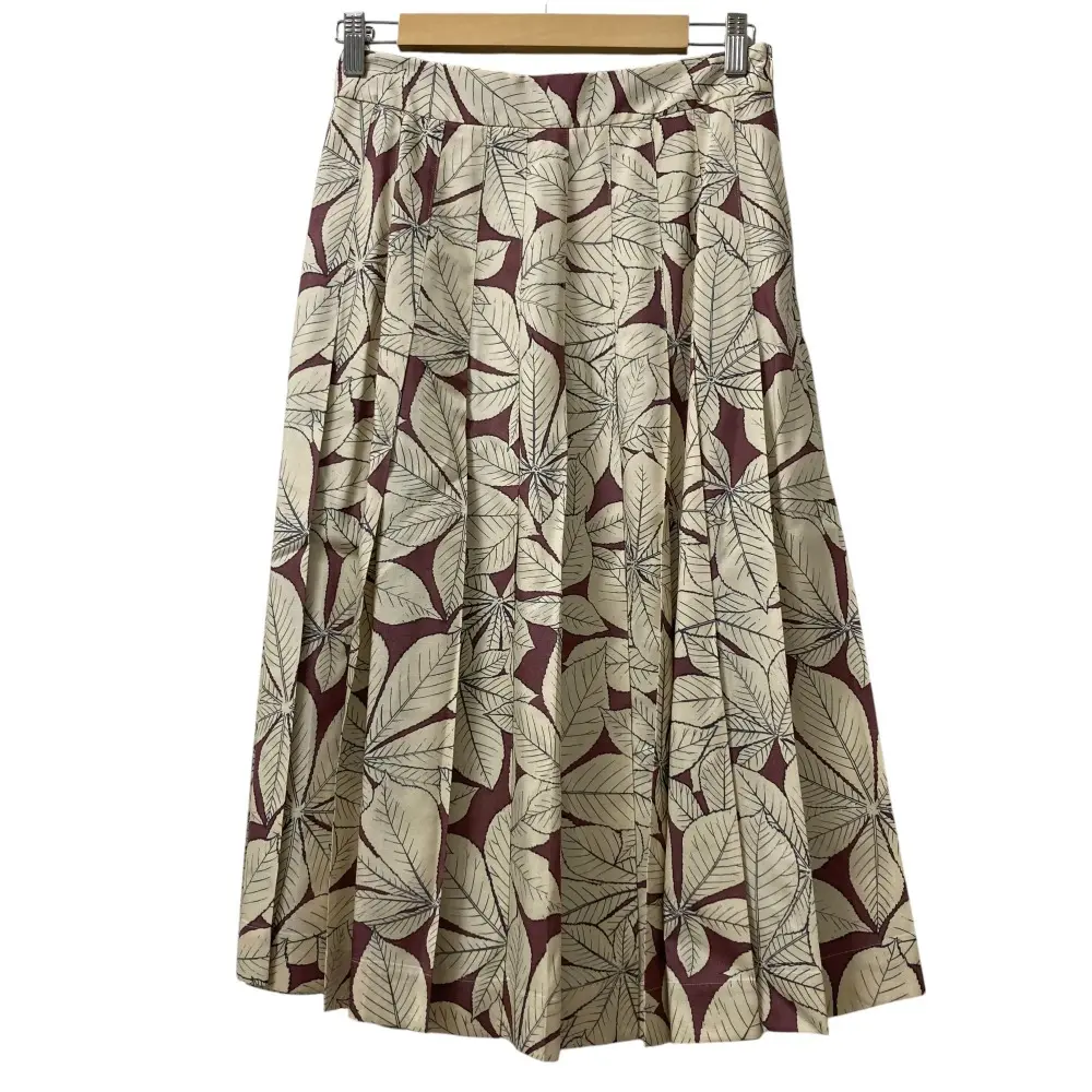 MARGARET HOWELL マーガレットハウエル ボタニカルプリント シルク フレアスカート サイズ2 アイボリー