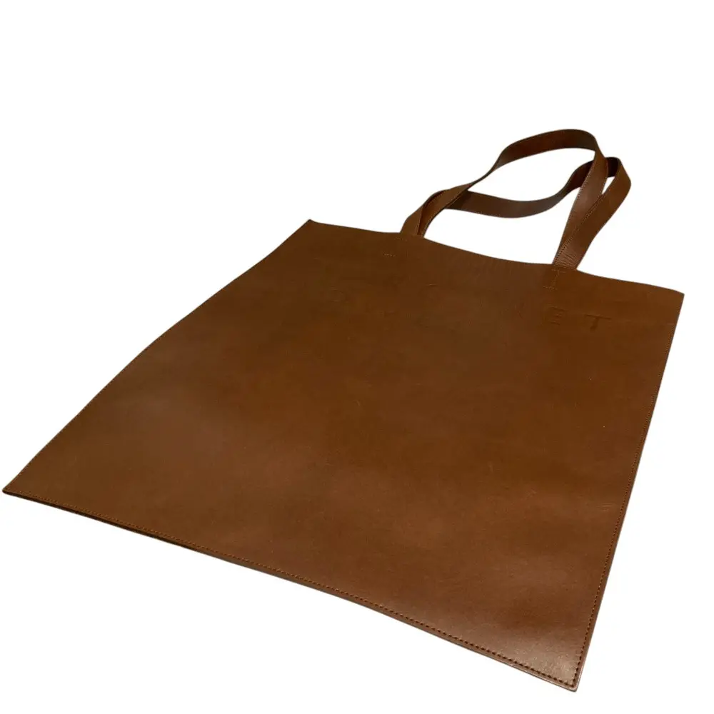 MARGARET HOWELL マーガレットハウエル ロゴエンボス レザー トートバッグ ブラウン