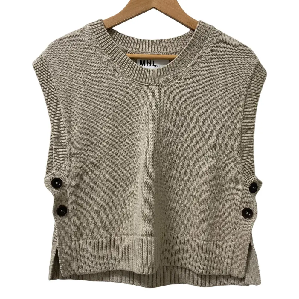 25SS MHL. MARGARET HOWELL マーガレットハウエル NATURAL YARN COTTON LINEN サイドボタンベスト サイズ2 ベージュ