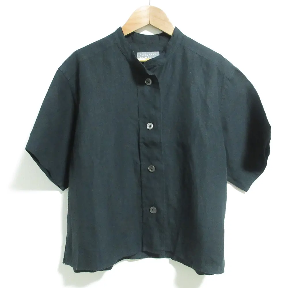 24SS MHL. MARGARET HOWELL マーガレットハウエル SHIRTING LINEN バンドカラーシャツ サイズ1 グリーン