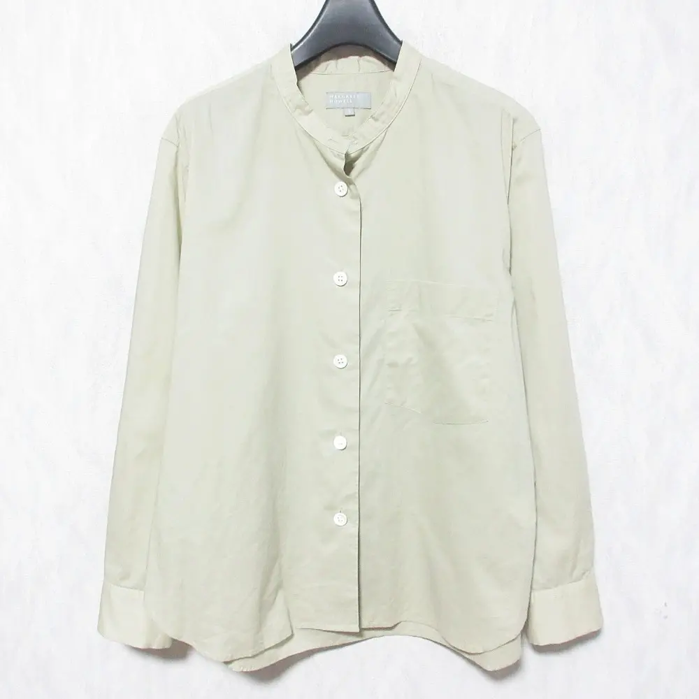23SS MARGARET HOWELL マーガレットハウエル SHEER COTTON バンドカラーシャツ 578-3153013 2 ベージュ