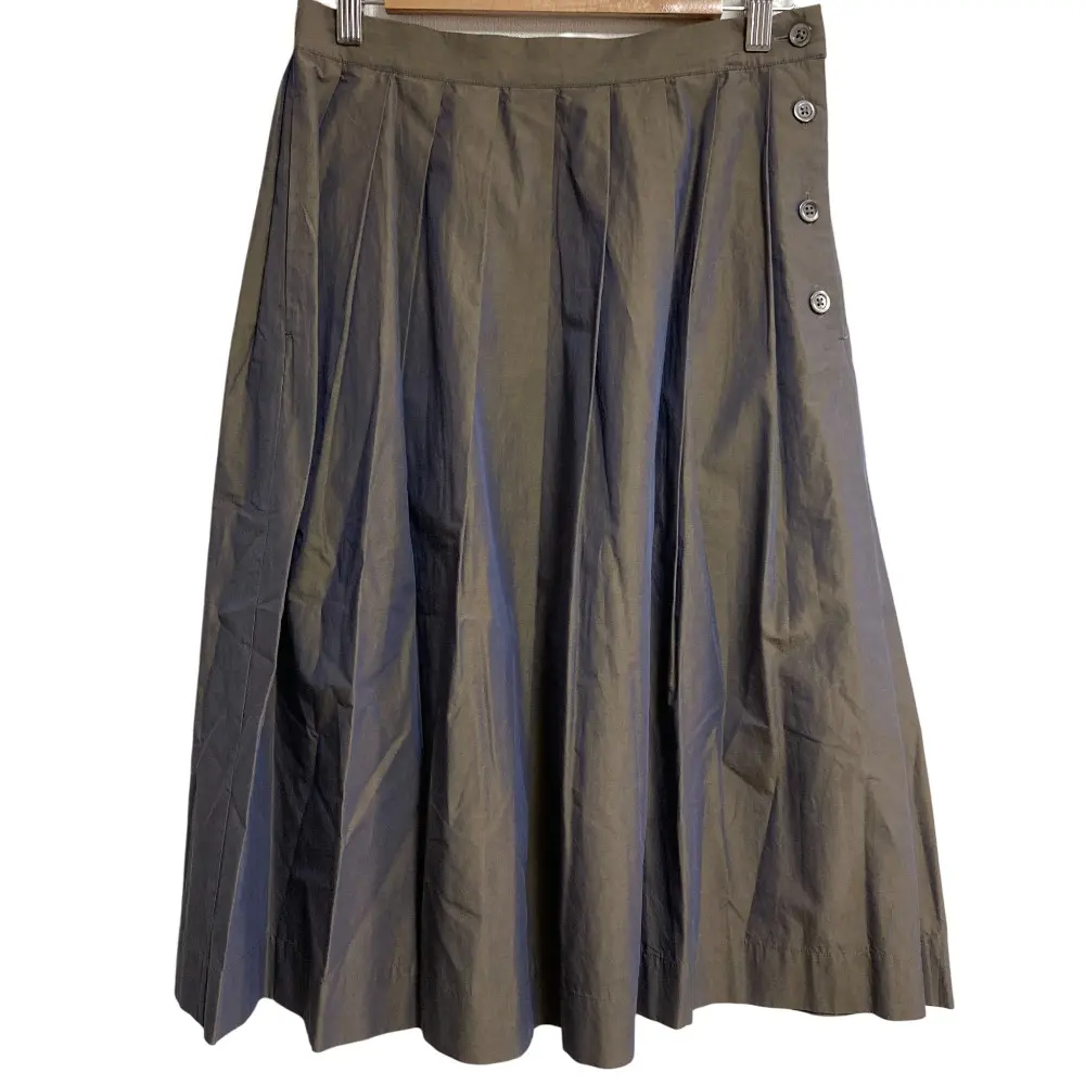 MARGARET HOWELL マーガレットハウエル ミモレ丈 プリーツスカート サイズ2 ブラウン ブルー 玉虫色