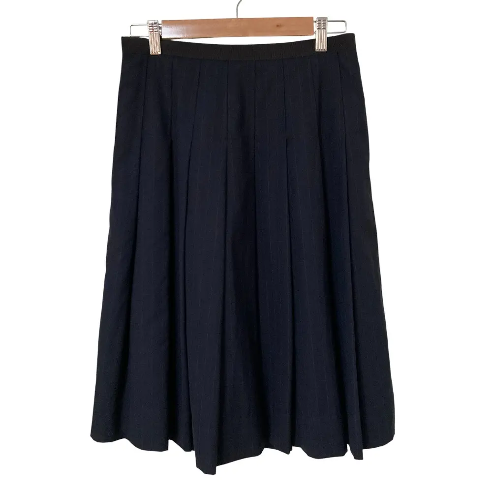 MARGARET HOWEL マーガレットハウエル ストライプ ひざ丈 プリーツスカート サイズ3 ネイビー