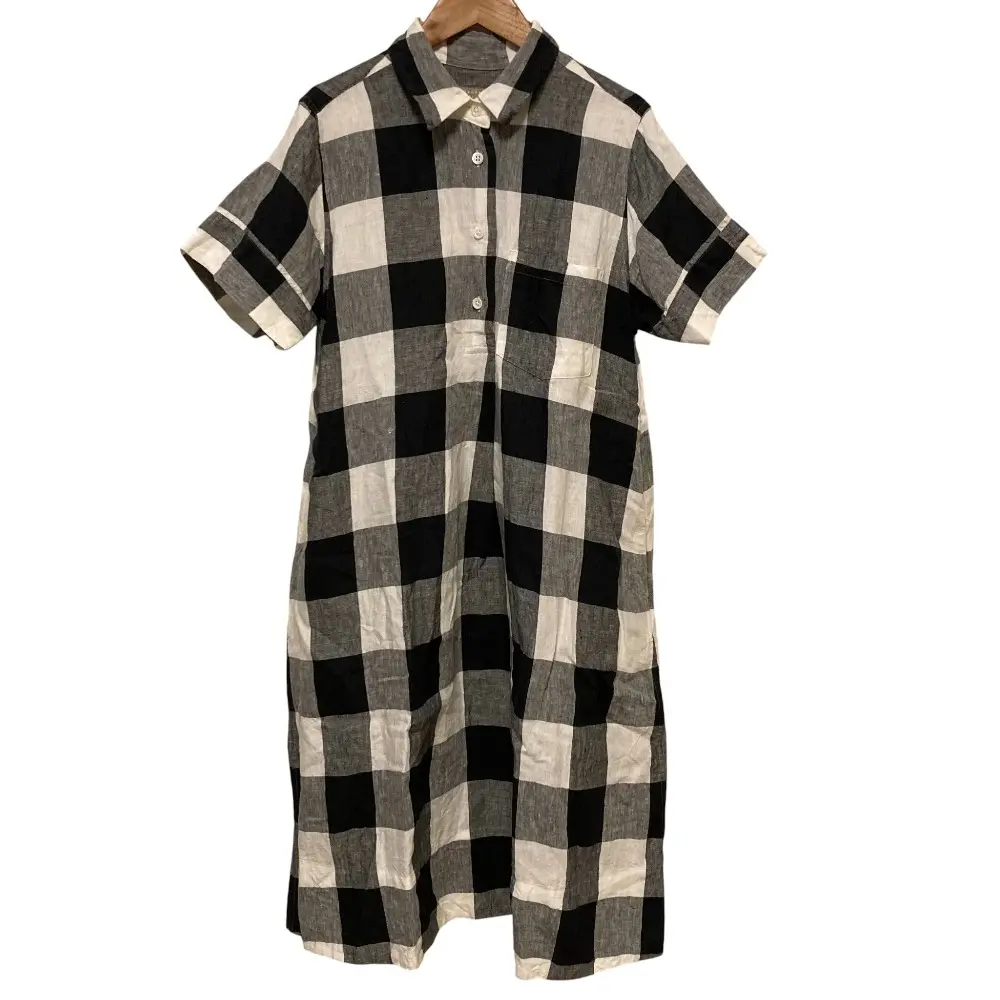 MARGARET HOWELL マーガレットハウエル チェック柄 リネン ワンピース サイズ1 ホワイト×ブラック