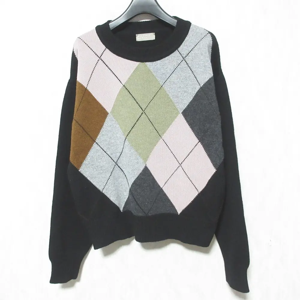 MARGARET HOWELL マーガレットハウエル MERINO CASHMERE ARGYLE アーガイル ニット セーター サイズ2 ブラック
