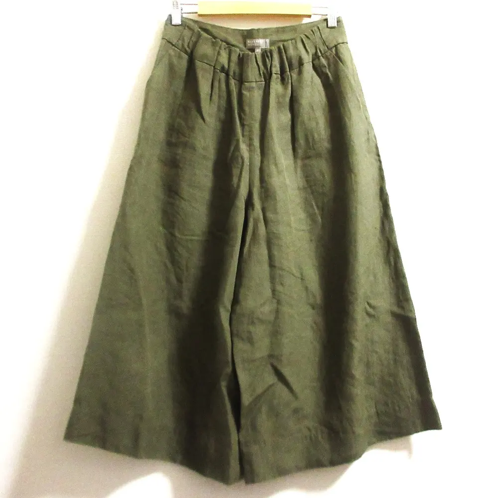 MARGARET HOWELL マーガレットハウエル COATED LINEN PLAINWEAVE ワイド トラウザーズ パンツ サイズ2 カーキ
