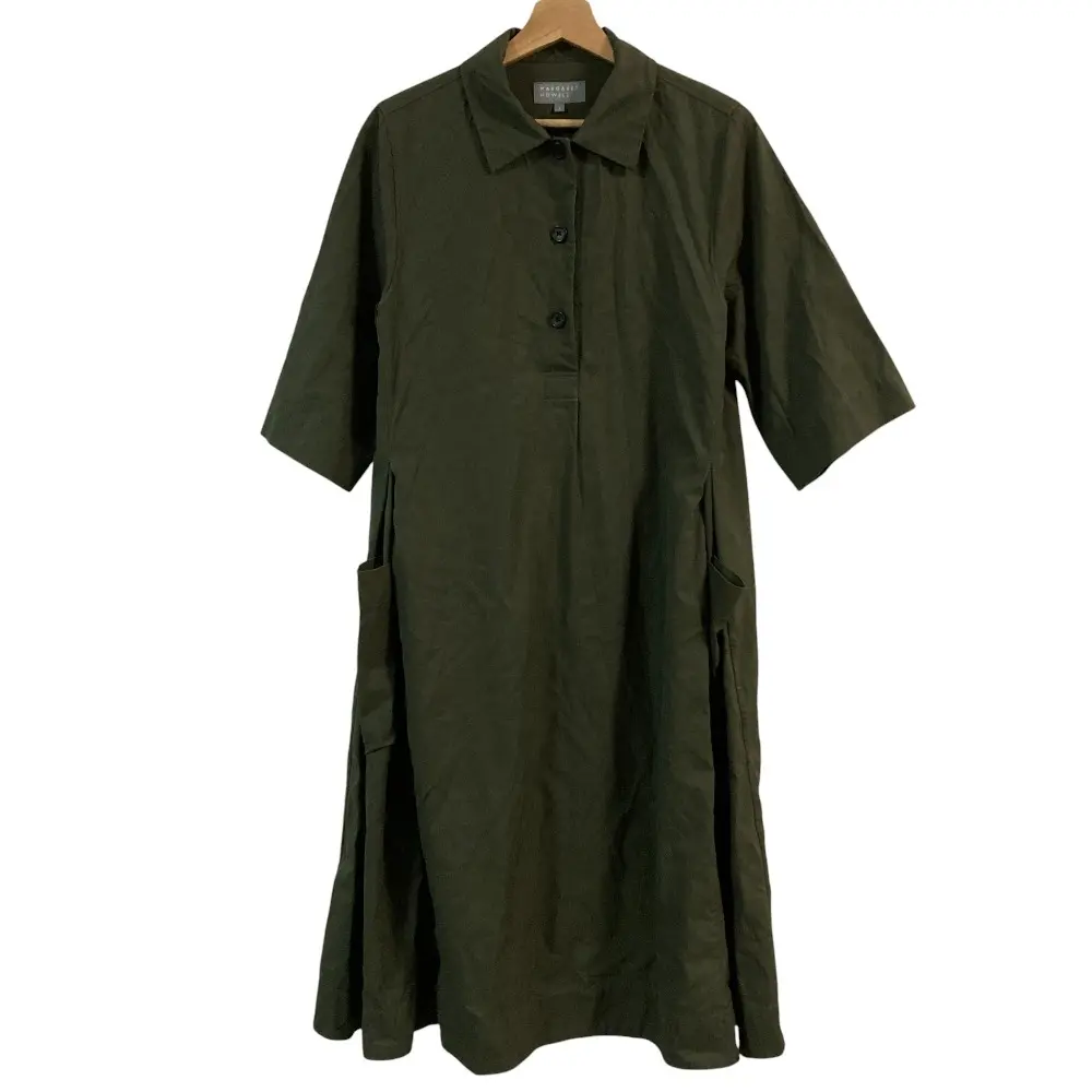 23AW MARGARET HOWELL マーガレットハウエル WARM COTTON シャツドレス ロングワンピース サイズ1 カーキ