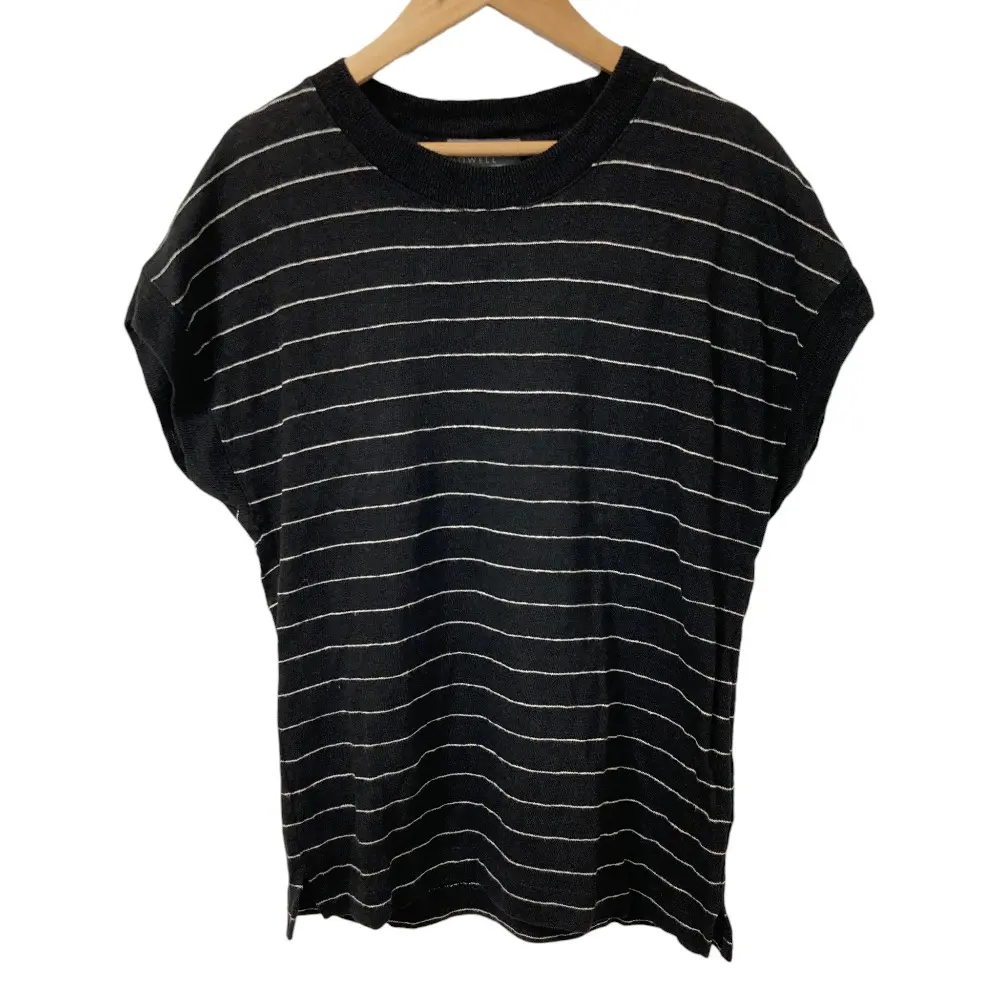 24SS MARGARET HOWELL マーガレットハウエル リネンジャージーストライプ カットソー 578-4168007 サイズ2 ブラック