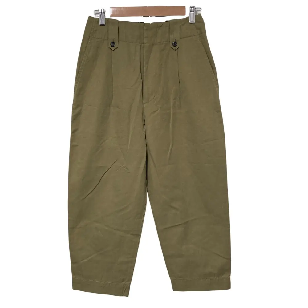 23SS MARGARET HOWELL マーガレットハウエル COTTON LINEN TWILL タック テーパードパンツ 578-3143030 サイズ1 カーキ