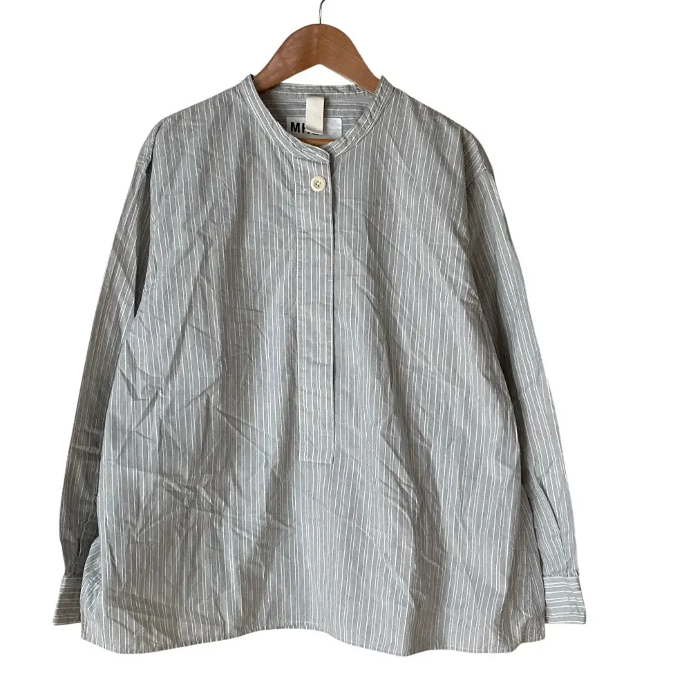 MHL. エムエイチエル マーガレットハウエル PYJAMA STRIPE COTTON ストライプ バンドカラー プルオーバーシャツ 2 グレー