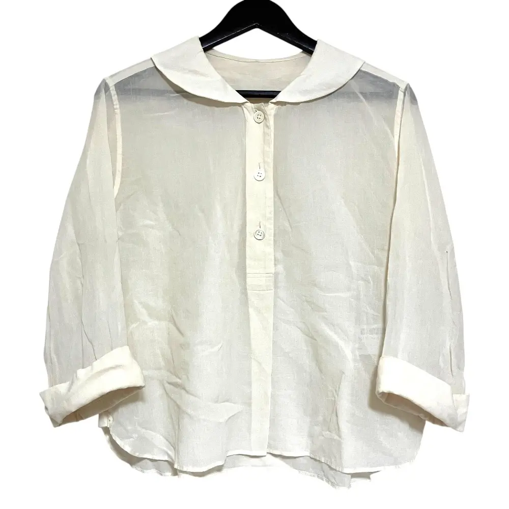 25AW MARGARET HOWELL マーガレットハウエル COTTON SILK CHIFFON コットンシルク ブラウス 578-5253202 サイズ1 オフホワイト