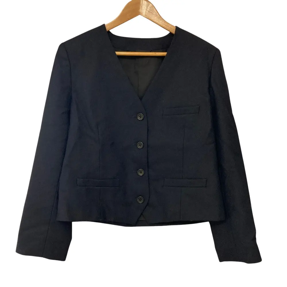 MARGARET HOWELL マーガレットハウエル フォックスブラザーズ生地 WASHED WOOL SERGE ノーカラージャケット サイズ3 ネイビー