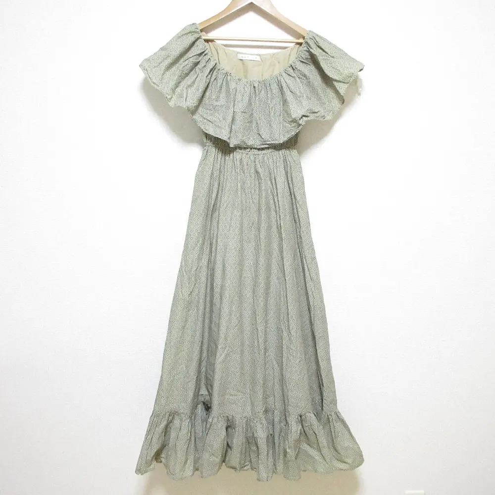 MARIHA マリハ ワルツのドレス マキシ丈 オフショルダー 総柄ワンピース カーキベージュ