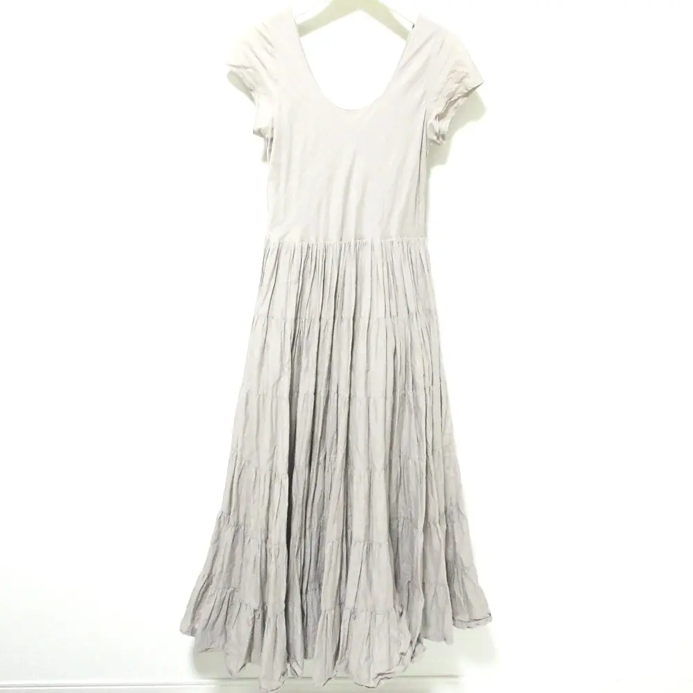 MARIHA マリハ 草原の虹のドレス 半袖 ショートスリーブ Uネック ロング マキシ フレア ティアードワンピース 36 グレー