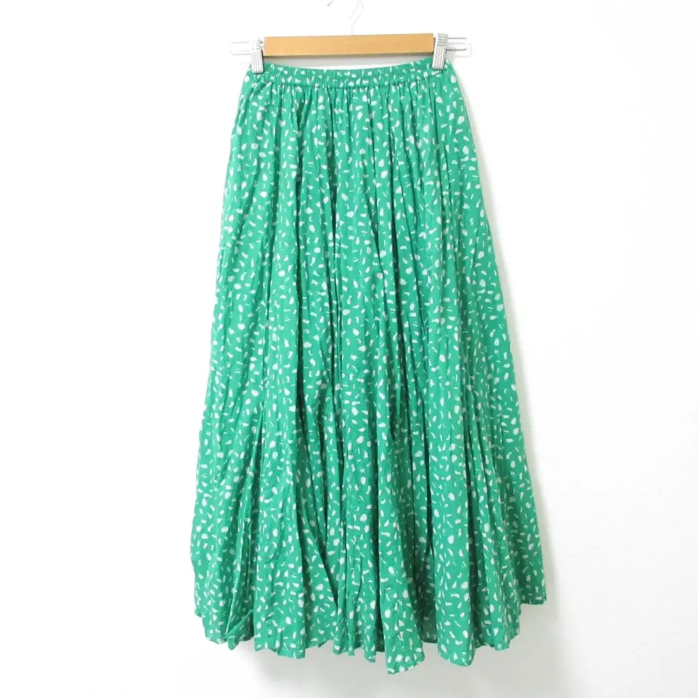 23SS MARIHA マリハ 月影のスカート フェザー柄 コットン イージーウエスト ロング丈 マキシ丈 フレアスカート 36 グリーン